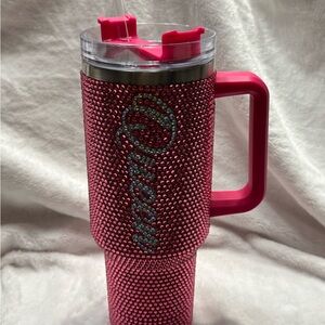 Pink Rhinestone Tumbler with Straw